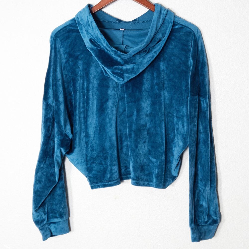 Juicy Couture Velour Cropped Hoodie Blue XL Y2K Bling Indie Sleaze - Picture 2 of 10